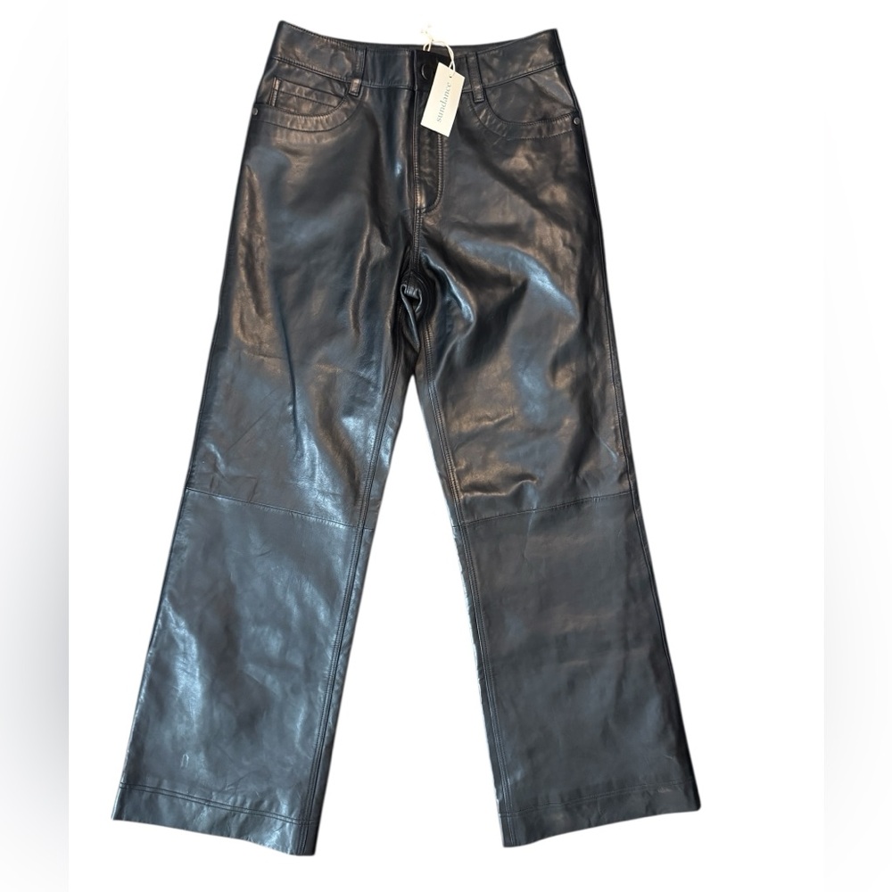 Sundance black leather wide leg pants size 26 4-6 NWT